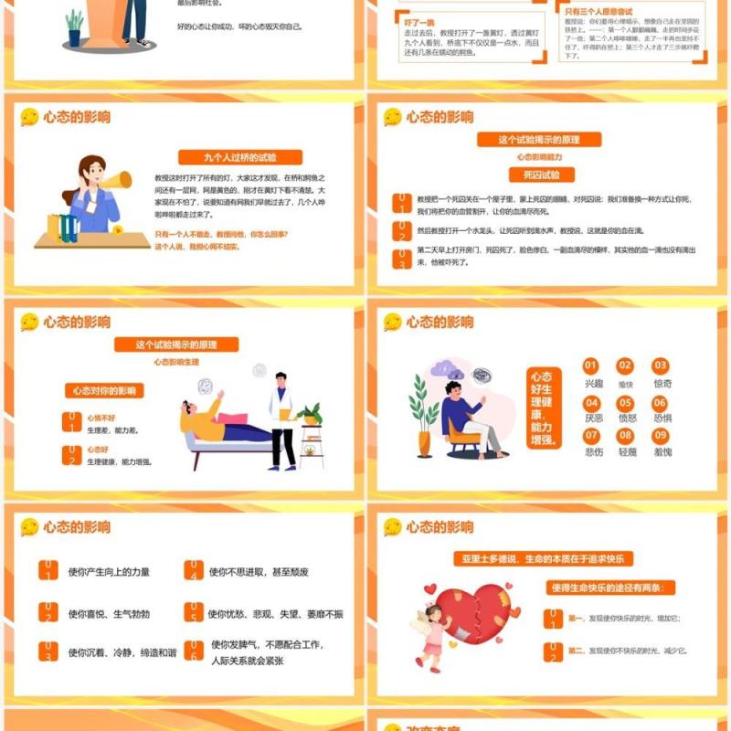 橙色卡通风塑造阳光心态管理培训PPT模板