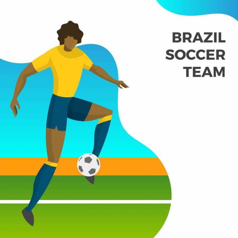现代极简主义巴西足球运动员世界杯2018射击球与渐变背景矢量图
