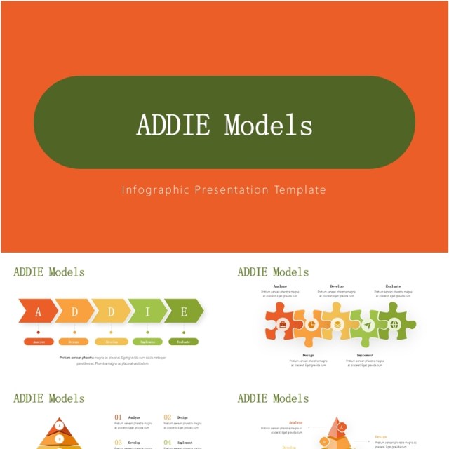 教育教学系统发展信息图PPT素材模板ADDIE Models Infographics