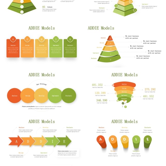 教育教学系统发展信息图PPT素材模板ADDIE Models Infographics 教育教学系统发展信息图PPT素材模板ADDIE Models Infographics