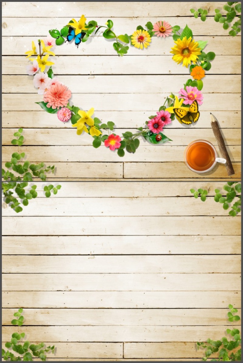 自然心形花环PPT背景图片