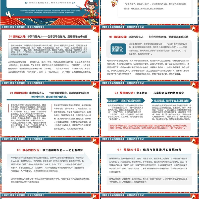 蓝色中国风哪吒2与导演的家庭教育智慧PPT模板