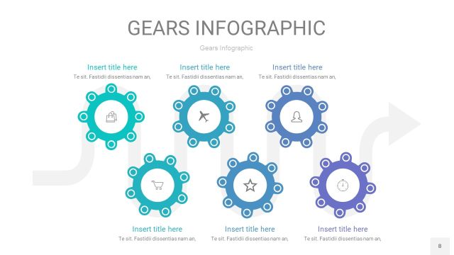 蓝绿色齿轮PPT信息图8