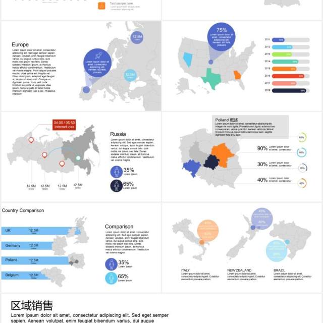 圆形饼图占比逻辑关系可视化图表集PPT模板