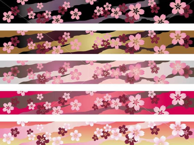 一套五种颜色的无缝日本传统图案。