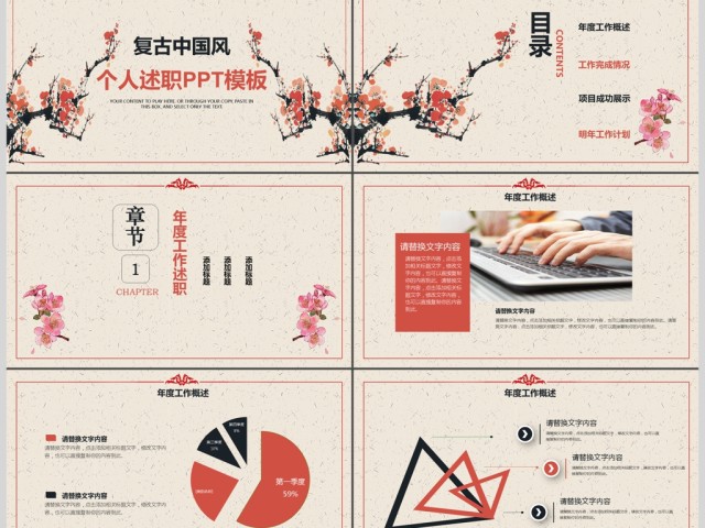 2018红色复古中国风述职报告PPT模板 2018红色复古中国风述职报告PPT模板