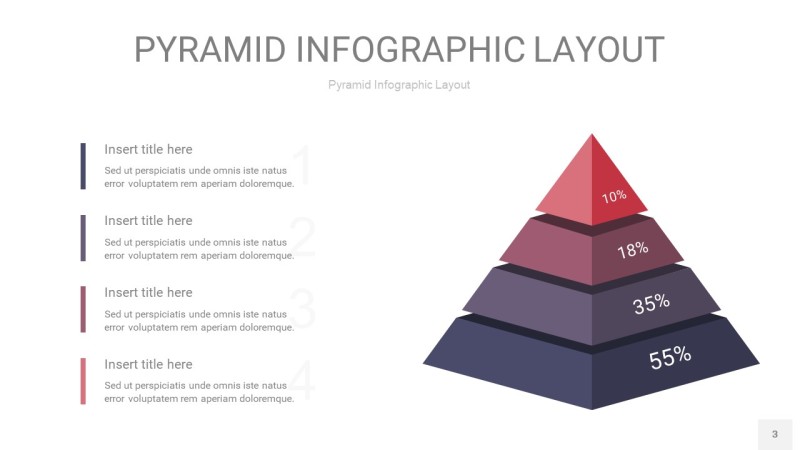 中紫色3D金字塔PPT信息图表3