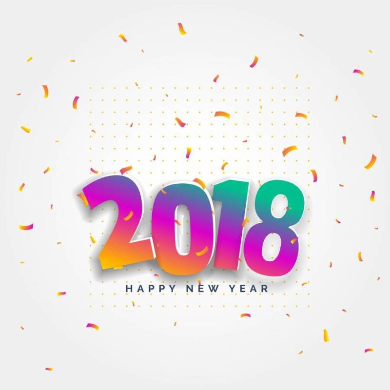 2018年与五彩纸屑庆祝的新年快乐卡片设计