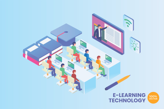 2.5D等距在线学习技术矢量插画AI素材概念场景Isometric E-Learning Technology Vector Concept