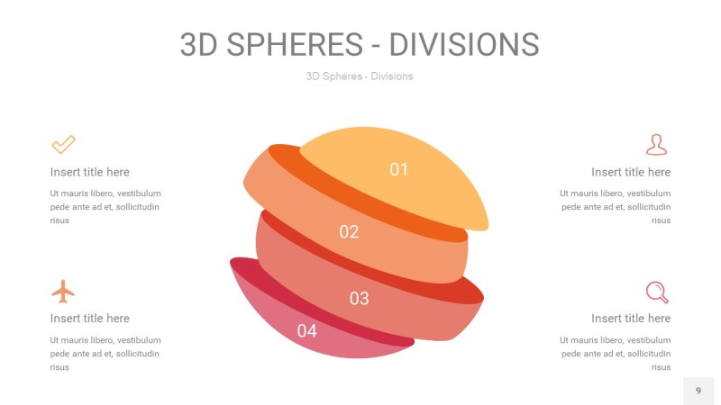 渐变橙色3D球体切割PPT信息图9