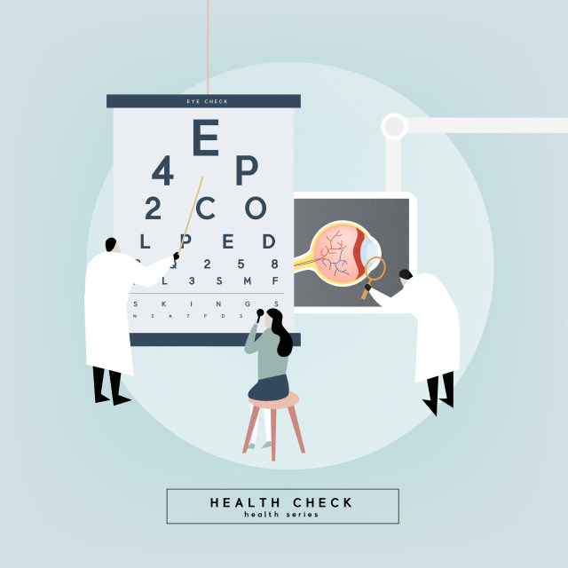 医生护士医疗健康视力眼科卡通人物插画海报AI矢量素材模板
