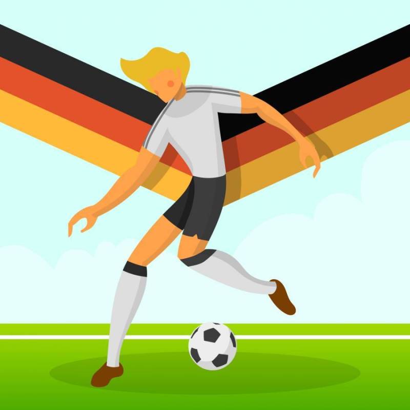 现代简约德国足球运动员世界杯2018运球与渐变背景矢量图