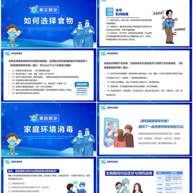 蓝色卡通风新冠病毒康复手册PPT模板 蓝色卡通风新冠病毒康复手册PPT模板