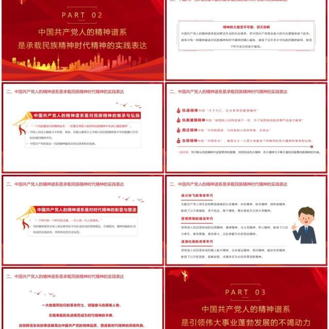 红色党政风中国共产党人百年精神谱系PPT模板 红色党政风中国共产党人百年精神谱系PPT模板