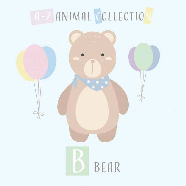可爱的泰迪熊卡通涂鸦动物字母B