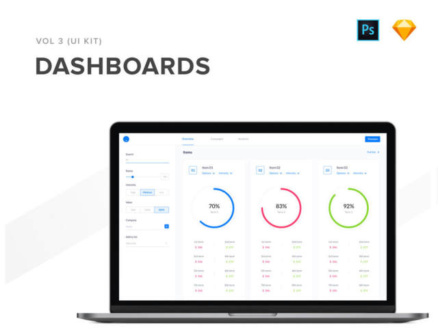 40个Dashboard用于Sketch和Photoshop的UI屏幕，40个Dashboards第3卷