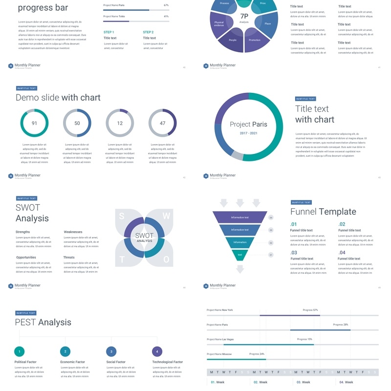 冷色系月度计划规划工作汇报PPT动态模板可插图Monthly Planner animation