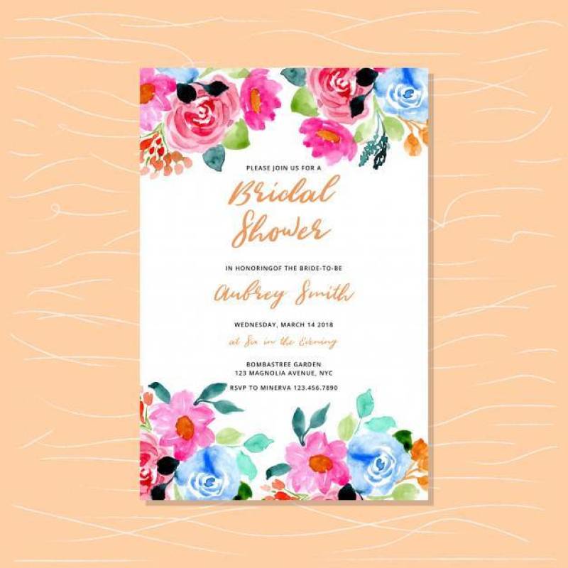 Bridal shower invitation with floral watercolor frame