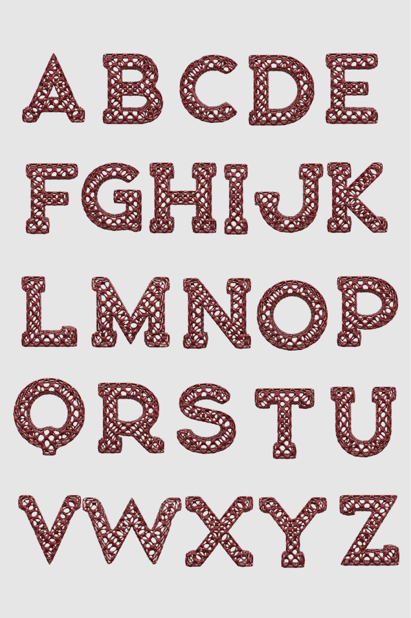 红杉木镂空字母3D立体建模设计素材