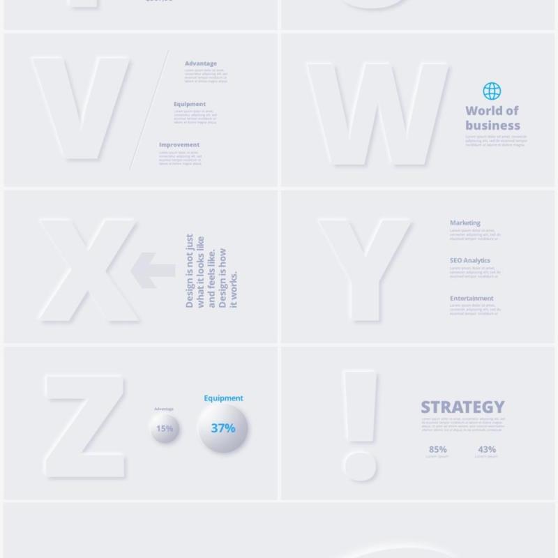 浅色字母数字页面版式设计PPT模板素材Numbers Alphabet