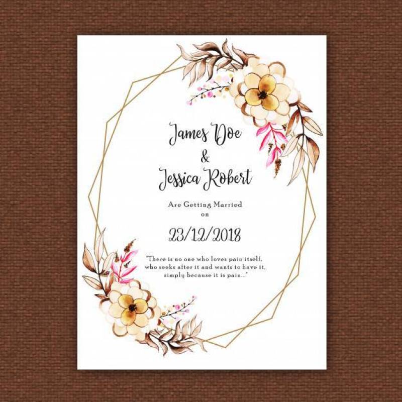 水彩花卉框架婚礼邀请卡