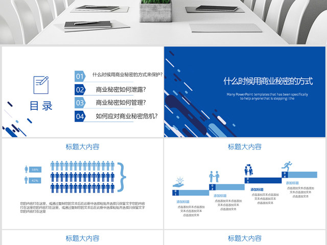 蓝色创意商业秘密保护动态PPT封含PS