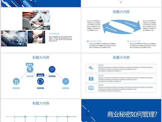 蓝色创意商业秘密保护动态PPT封含PS