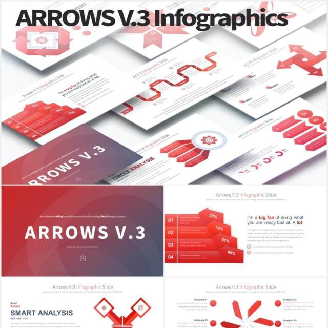 11套色系箭头流程图可视化信息图表PPT素材ARROWS V.3 - PowerPoint Infographics