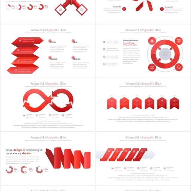 11套色系箭头流程图可视化信息图表PPT素材ARROWS V.3 - PowerPoint Infographics