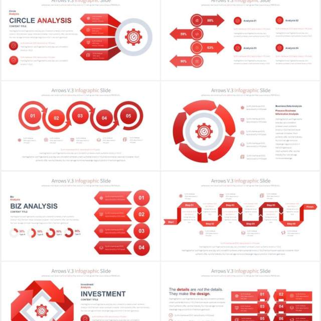 11套色系箭头流程图可视化信息图表PPT素材ARROWS V.3 - PowerPoint Infographics