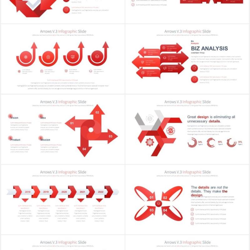 11套色系箭头流程图可视化信息图表PPT素材ARROWS V.3 - PowerPoint Infographics