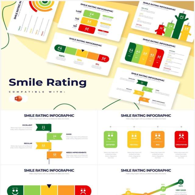 彩色系微笑评级服务满意度笑脸PPT信息图表素材Smile Rating Powerpoint Infographics