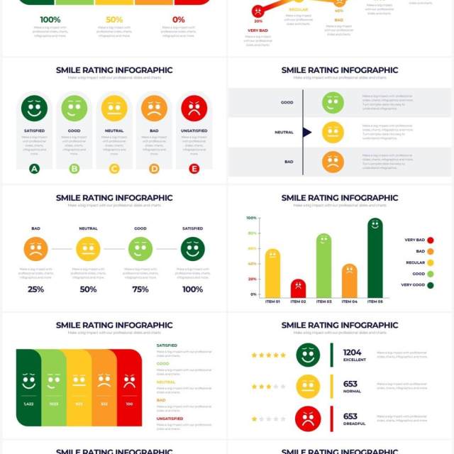 彩色系微笑评级服务满意度笑脸PPT信息图表素材Smile Rating Powerpoint Infographics