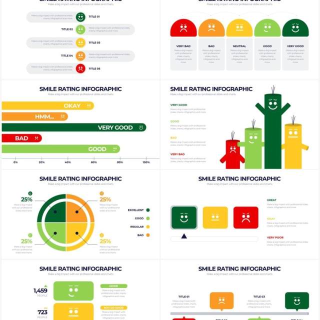 彩色系微笑评级服务满意度笑脸PPT信息图表素材Smile Rating Powerpoint Infographics