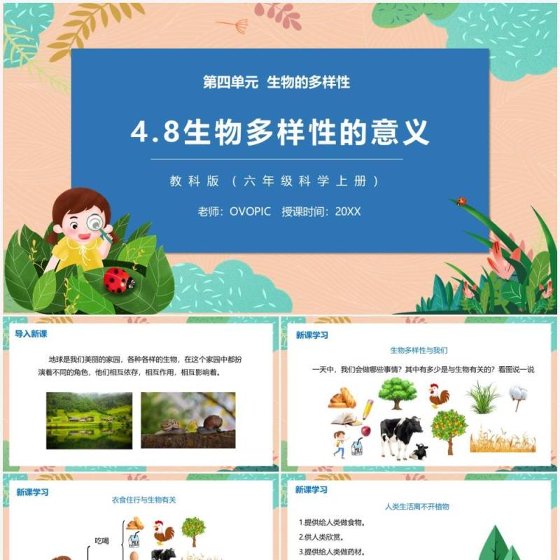 教科版六年级科学上册生物多样性的意义PPT模板