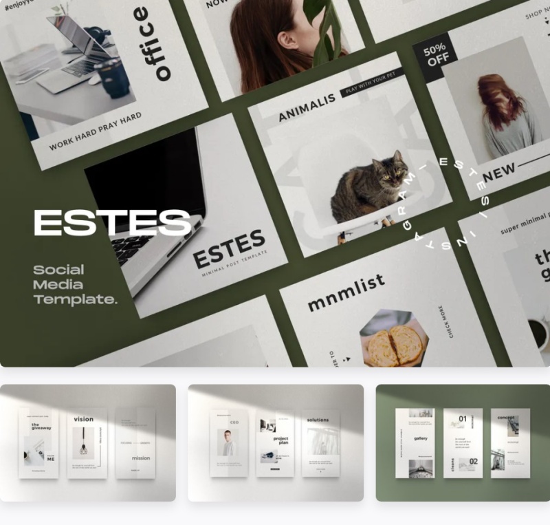 移动端社交媒体营销包广告设计PSD素材ESTES - Clean Social Media Marketing Pack 2