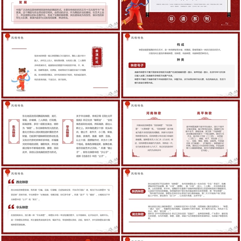 红色中国风非遗系列之秧歌介绍PPT模板