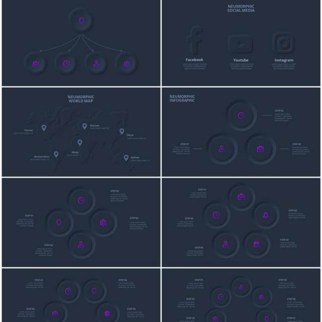 深色简洁炫酷商业商务动态PPT幻灯片模板Neumorphic