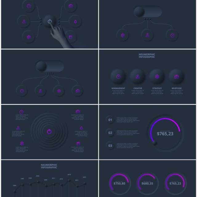 深色简洁炫酷商业商务动态PPT幻灯片模板Neumorphic