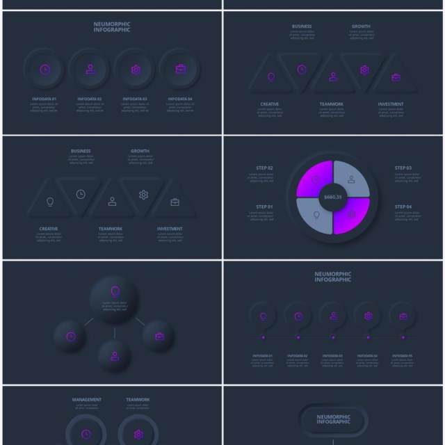 深色简洁炫酷商业商务动态PPT幻灯片模板Neumorphic