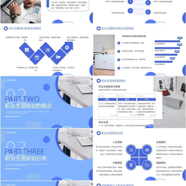 蓝色简约风企业员工职业生涯规划PPT模板