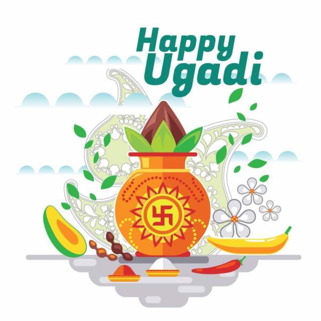 快乐的Ugadi。模板贺卡传统的节日印度食品