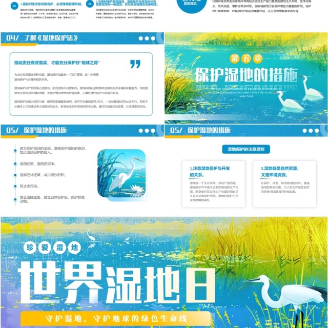 蓝色插画风世界湿地日介绍PPT模板 蓝色插画风世界湿地日介绍PPT模板