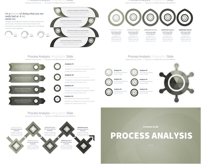 金色流程过程分析PPT模板素材Process Analysis - Color 11 (Gold)