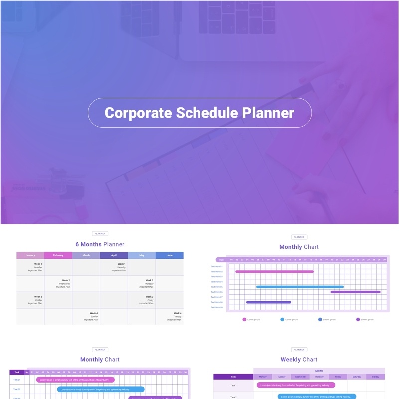 公司项目进度计划信息图PPT模板Corporate Schedule Planner