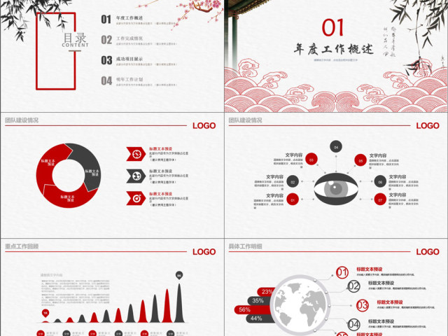 2019红灰色中国风商务述职报告PPT模版