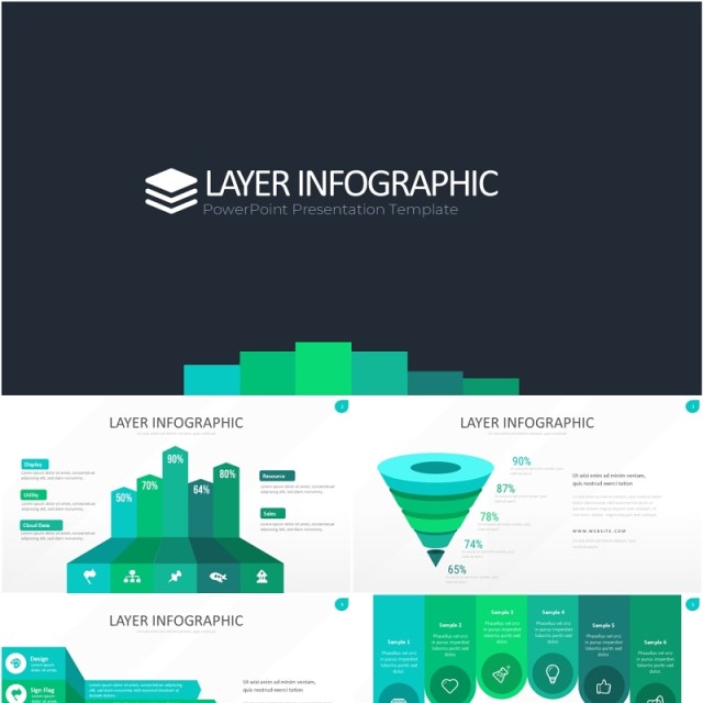 绿色图层结构信息图PPT模板素材Wide Tosca Light Layer Infographic