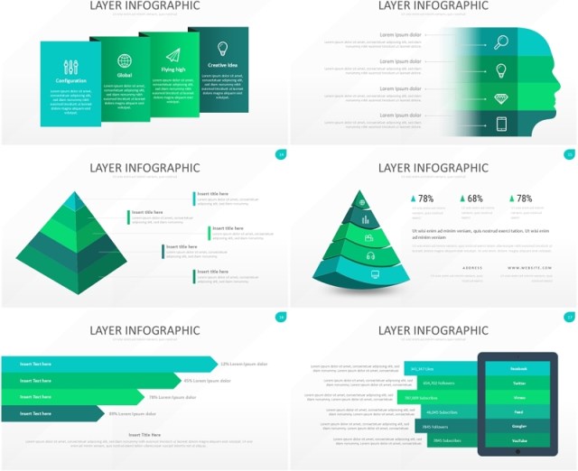 绿色图层结构信息图PPT模板素材Wide Tosca Light Layer Infographic