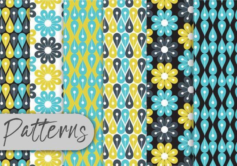 蓝色花卉几何图案集