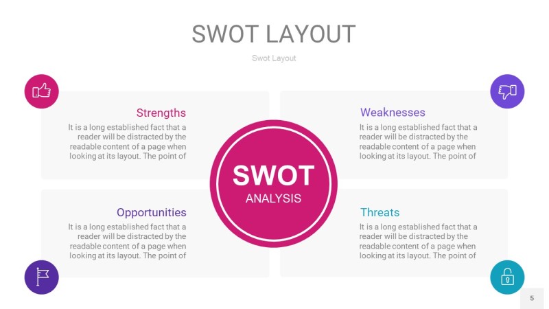 玫瑰紫SWOT图表PPT5
